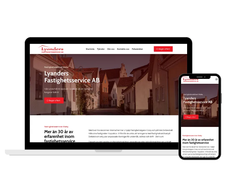Lyanders Fastighetsservice AB - webbplats på desktop och mobil