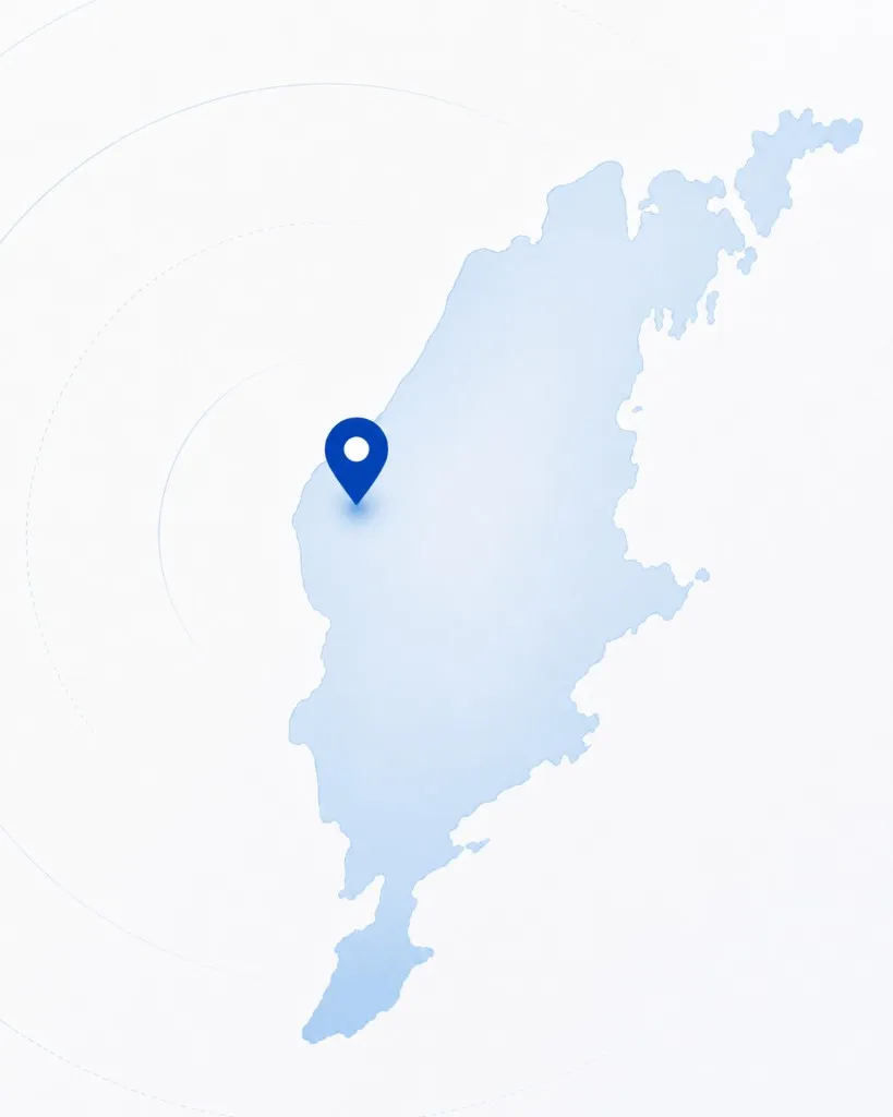 Karta över Gotland med markör som visar Riror AB:s säte